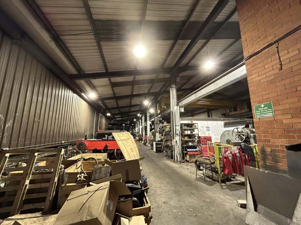 Installation of bright ceiling LED Lighting in a railway maintenance depot