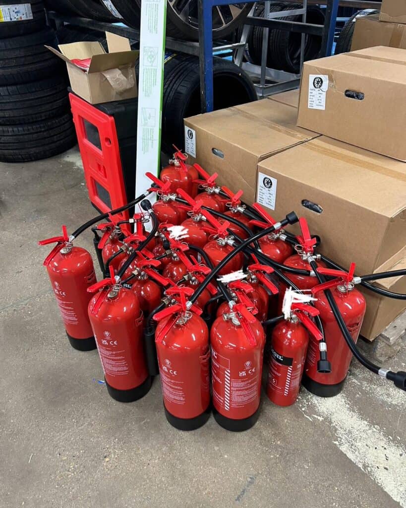 Large supply of fire extinguishers