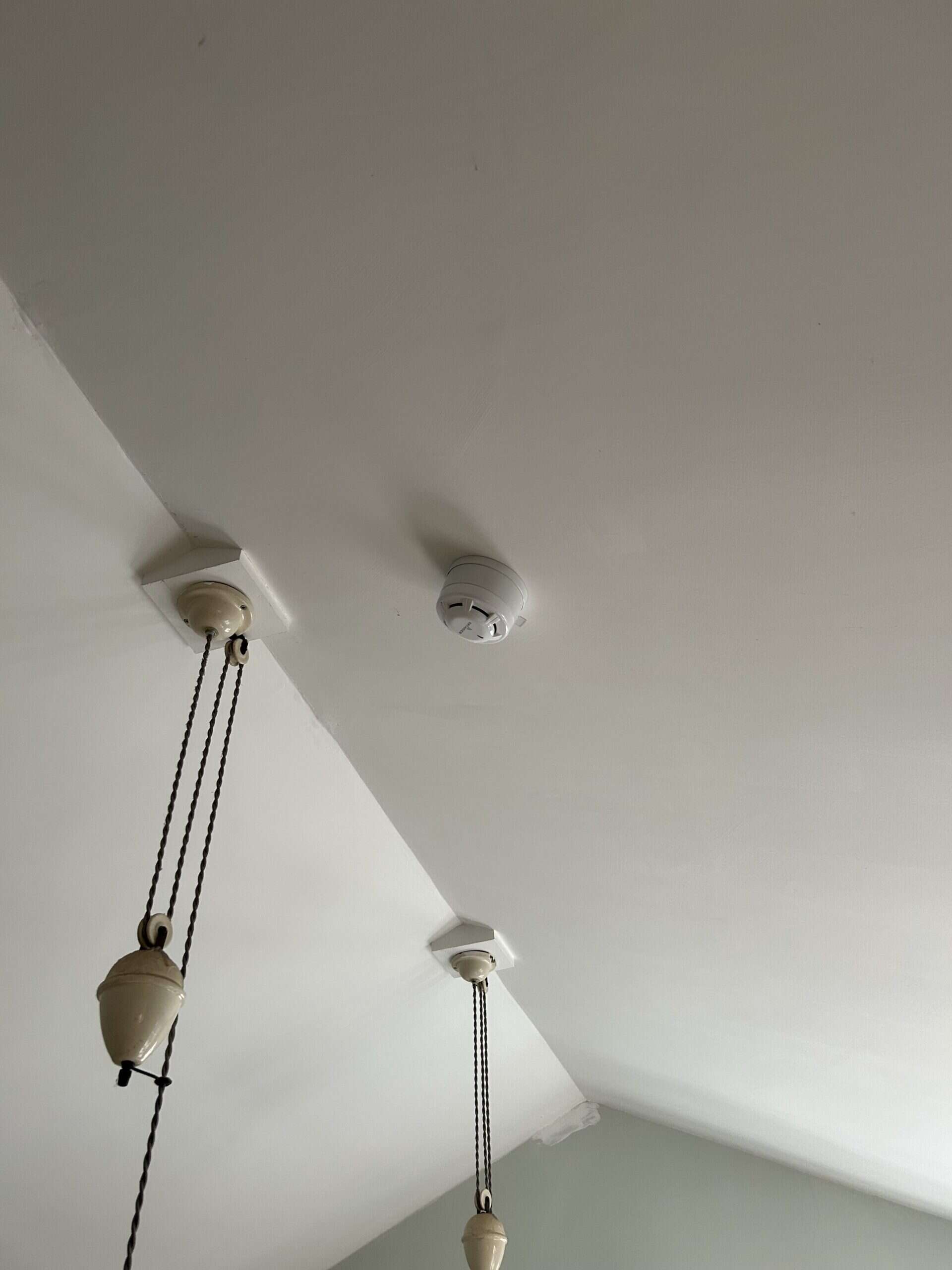 Ceiling with smoke alarm and light fixtures