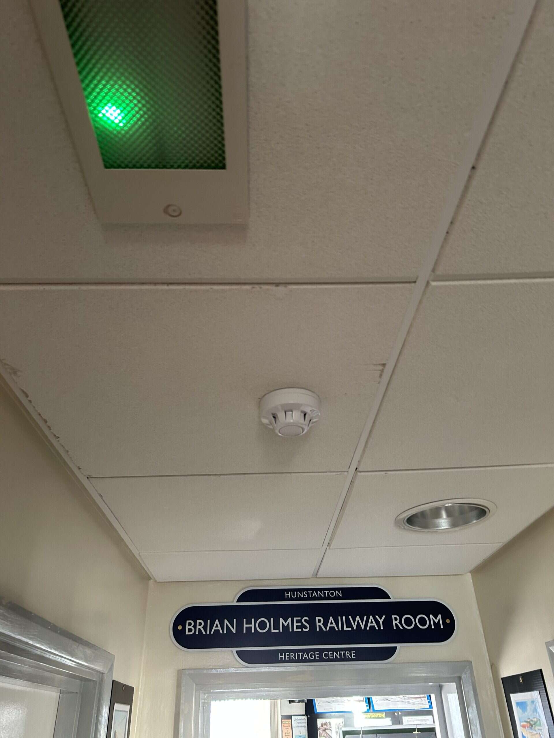 Sign for Brian Holmes Railway Room at heritage centre.