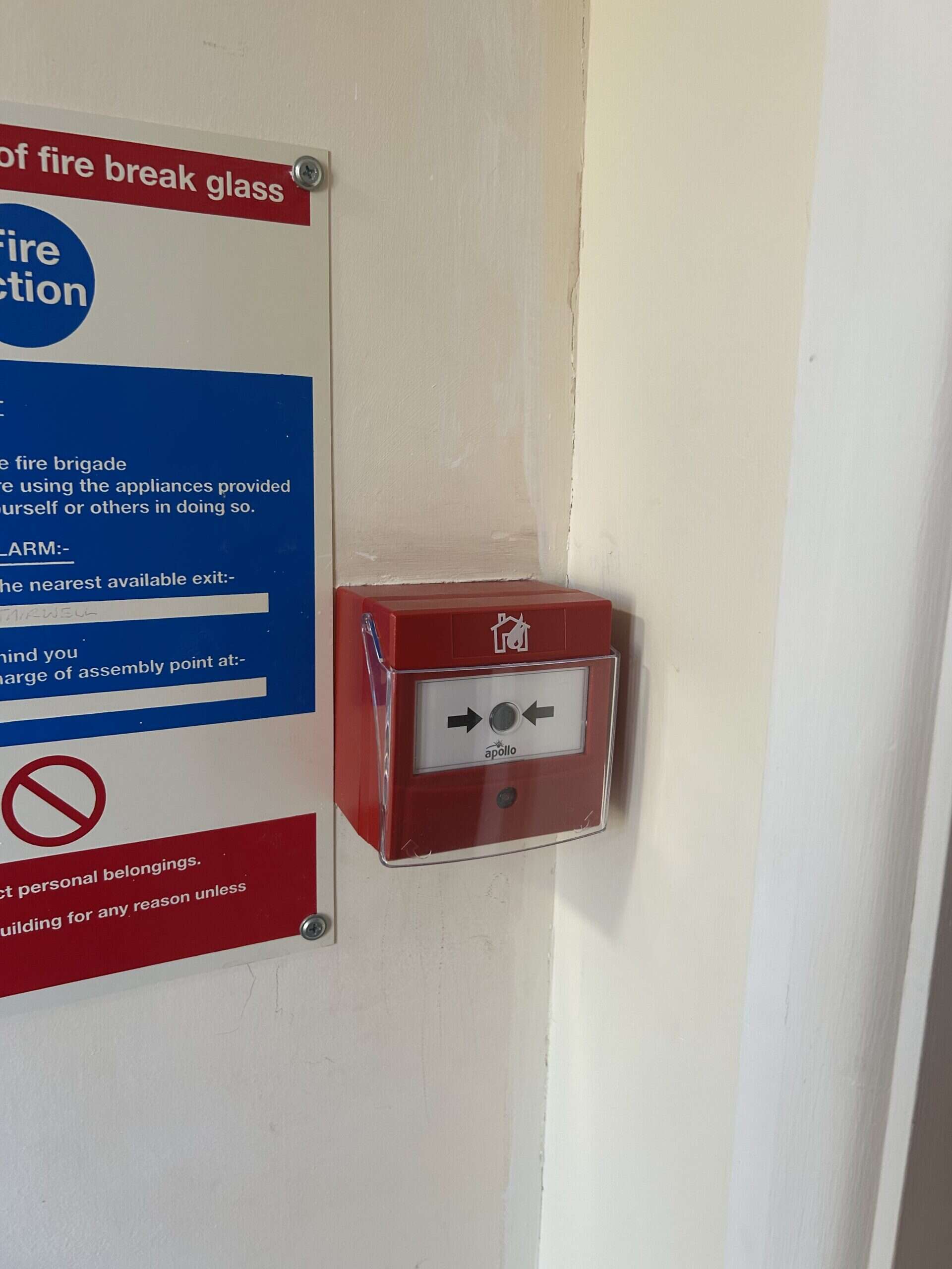 Fire alarm located on the wall.